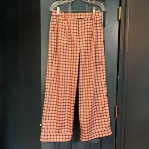 Anthropologie Pink and Black Plaid Wide-Leg Trousers